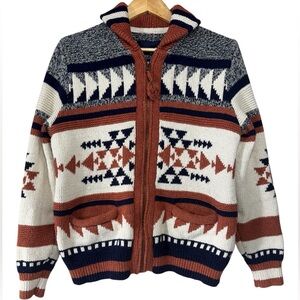 American Eagle Aztec Full Zip Cardigan Sweater Jumper Cotton Nylon Wool | Mens M
